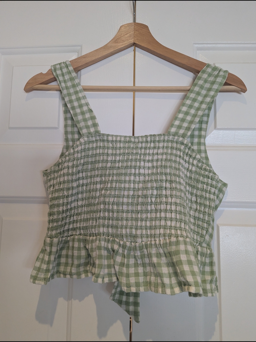 🎉3 For $30 American Eagle Outfitters Green Gingham Smocked Top Cottagecore XS/S